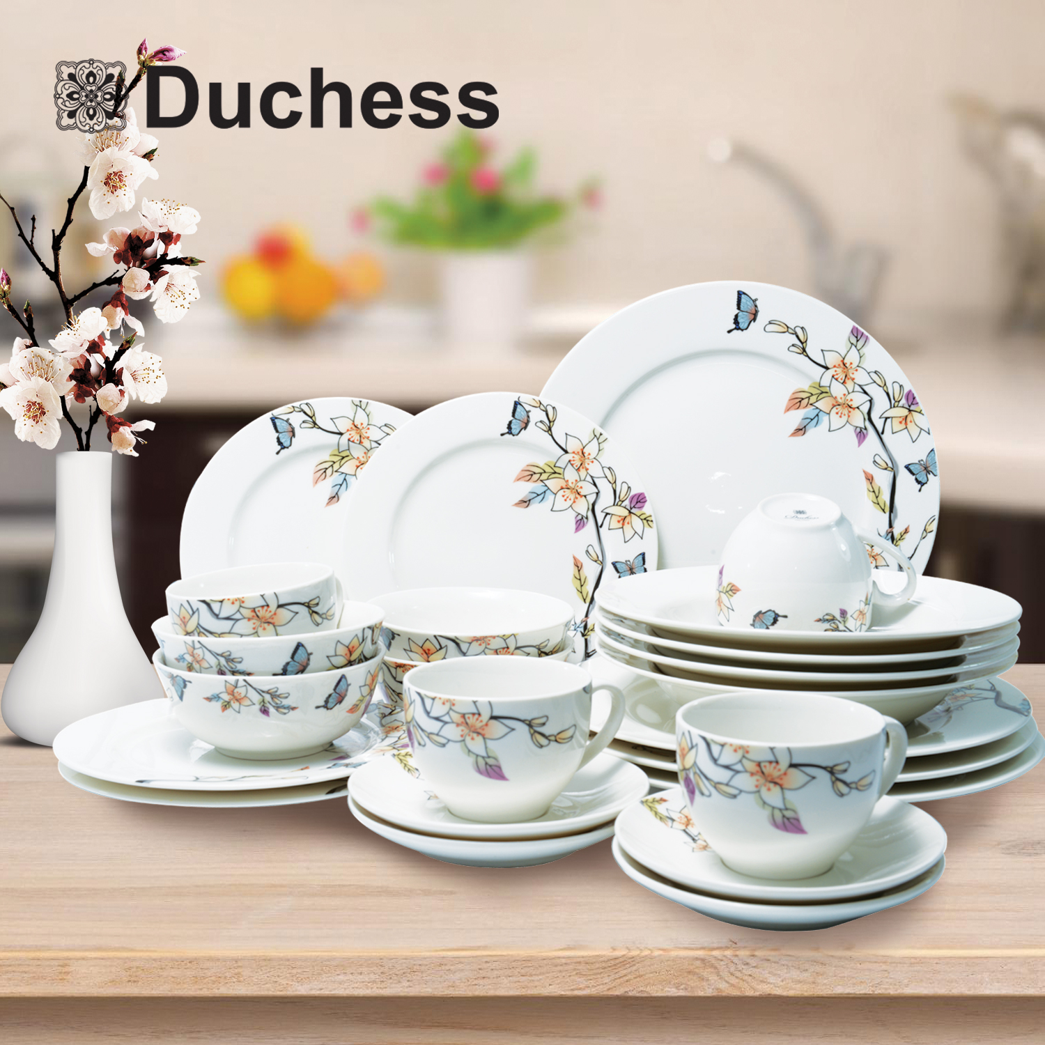 Duchess ชุดจานดินเนอร์ เซ็ท 24 ชิ้น รุ่น DC10044 - Fine China Floral Duchess ชุดจานดินเนอร์ เซ็ท 24 ชิ้น รุ่น DC10044 - Fine China Floral