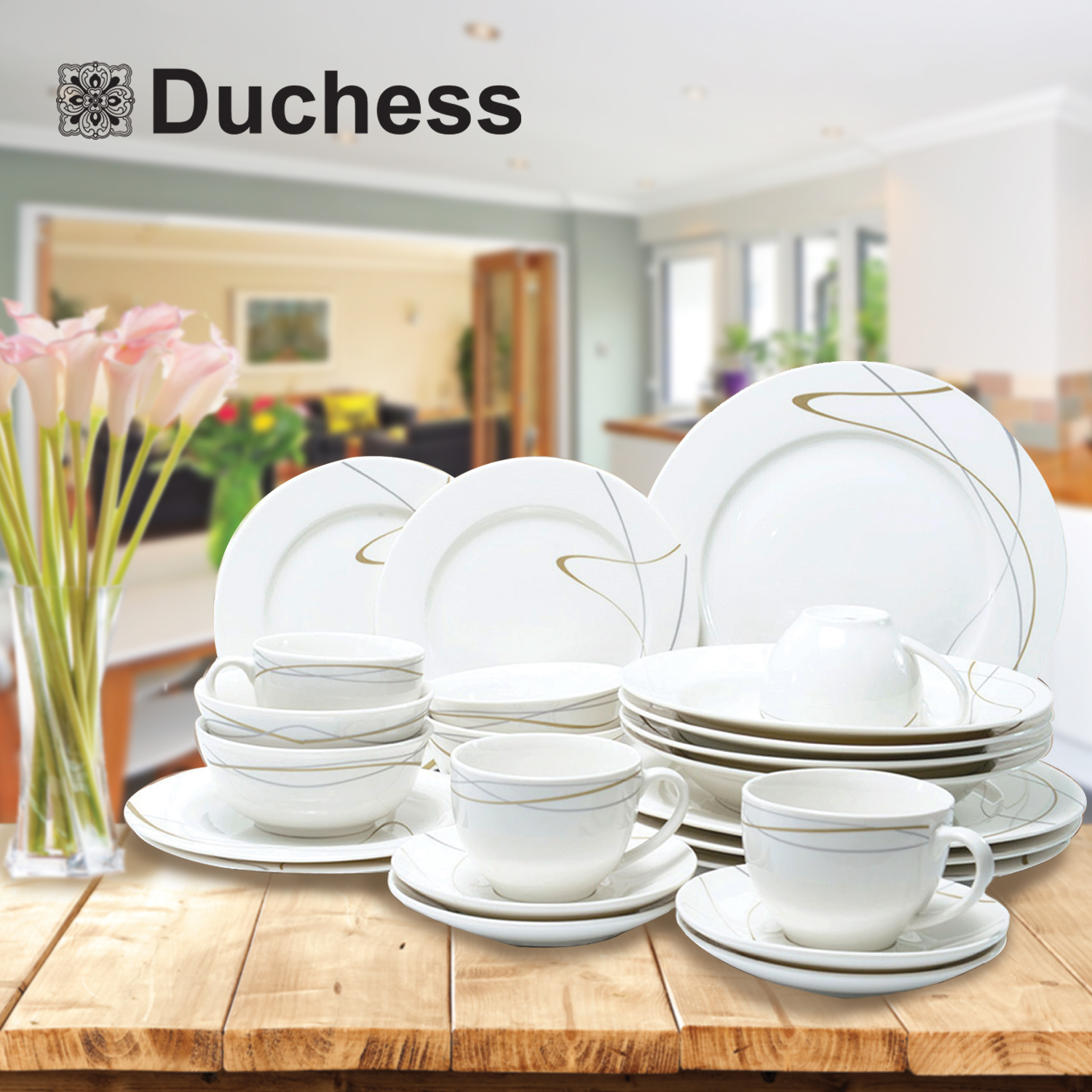 Duchess ชุดจานดินเนอร์ เซ็ท 24 ชิ้น รุ่น DC5049 - Fine China Ribbon Duchess ชุดจานดินเนอร์ เซ็ท 24 ชิ้น รุ่น DC5049 - Fine China Ribbon
